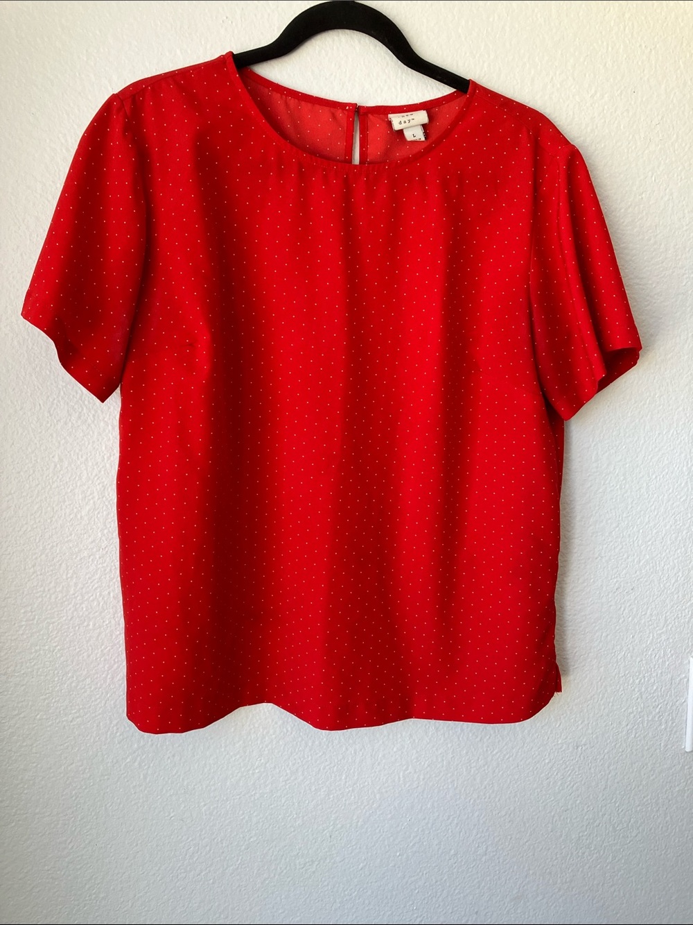 a new day Red Short Sleeve Small Poka Dot Print Blouse Large